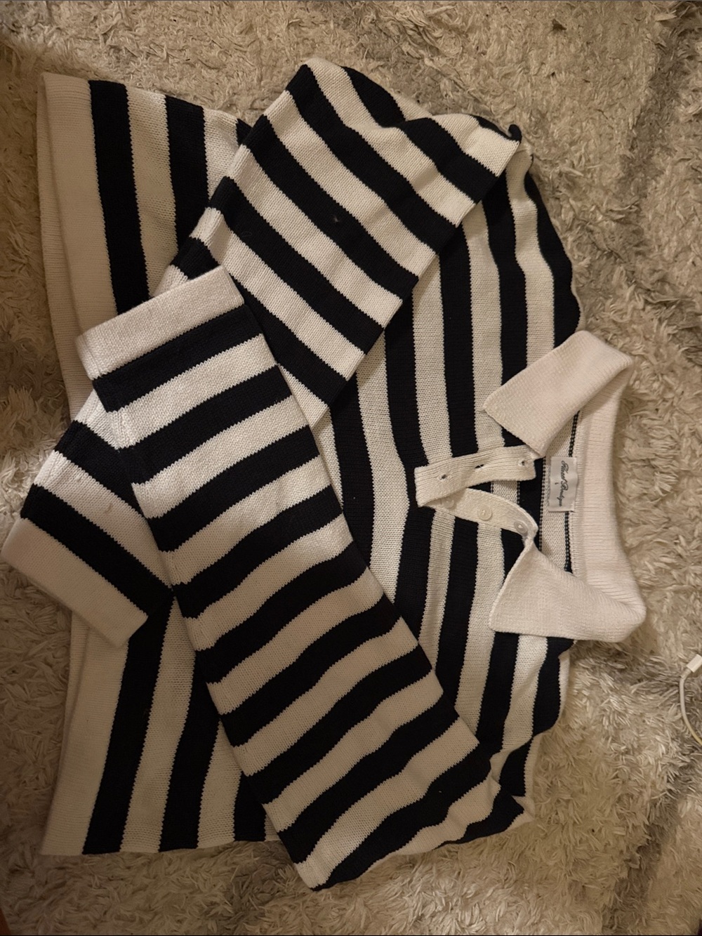hazel Black and White Striped Polo Sweater
